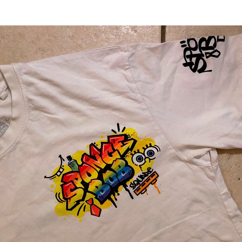SpongeBob SquarePants Graffiti Graphic T-Shirt Mens M White Short‎ Sleeve - Picture 5 of 7